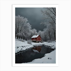 Red Barn In Winter Art Print