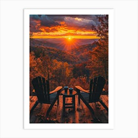 Autumn Sunset | Enjoying the View | Cosy Cabin Viewpoint Photography | Photographic Print Idyllic Landscape Scenery Over the Forest | National Park in HD Art Print