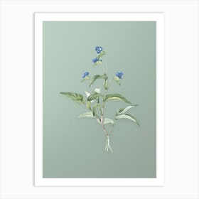 Vintage Blue Spiderwort Botanical Art on Mint Green n.0711 Art Print