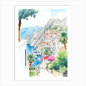 Watercolor Of Positano 1 Art Print