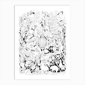 Line Art Inspired By The Garden Of Earthly Delights 2 Art Print