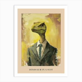 Mustard Painting Of A Dinosaur Lizard In A Suit 2 Poster Art Print