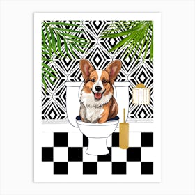 Corgi on Toilet Funny Dog Bathroom Art Print