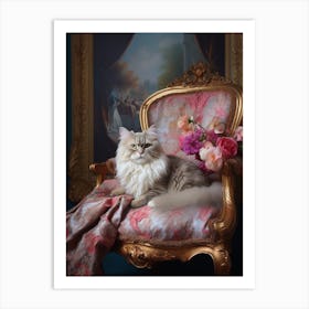 Cat On Pink Gold Throne Rococo Style Art Print