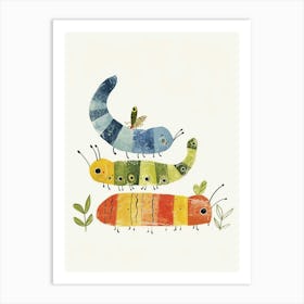 Colourful Insect Illustration Catepillar 6 Art Print