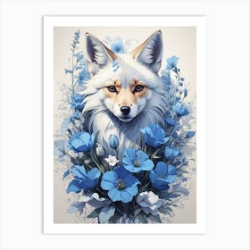 Fox With Blue Flowers Art Print