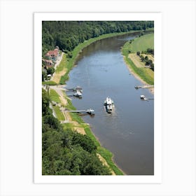 Elbe river with steamboat and ferry in Saxon Switzerland Art Print