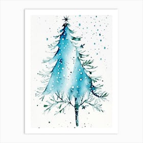 Snowfalkes By Christmas Tree, Snowflakes, Minimalist Watercolour 1 Art Print