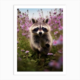 Cute Funny Tanezumi Raccoon Running On A Field Wild 1 Art Print