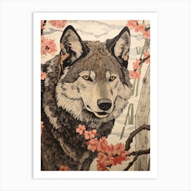 Gray Wolf Vintage Japanese 1 Art Print