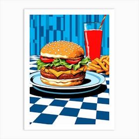 Hamburger Blue Checkerboard 2 Art Print