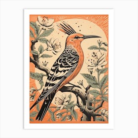 Vintage Bird Linocut Hoopoe 1 Art Print