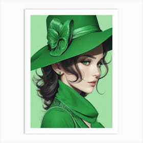 Woman in Green Hat Art Print