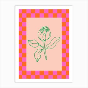 Modern Checkered Flower Poster Pink & Green 5 Art Print