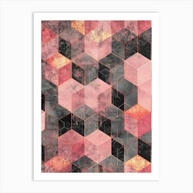 Pink And Black Geometric Abstract Canvas Art Art Print