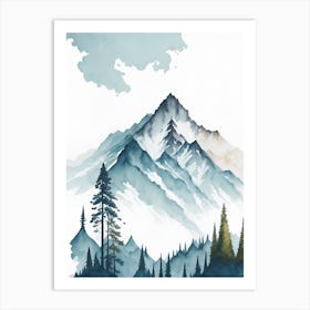 Mountain And Forest In Minimalist Watercolor Vertical Composition 208 Art Print