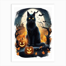 Black Cat With Pumpkins 3 Art Print