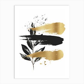 Gold And Black Brush Strokes 13 Art Print