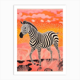 Zebra Running Linocut Inspired  1 Art Print