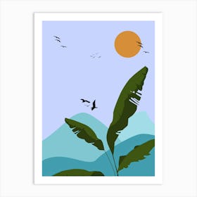 Banana Leaf With Birds In The Sky Art Print