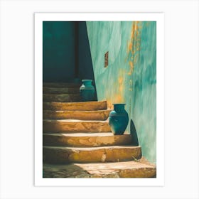 Blue Vases On The Stairs 1 Art Print