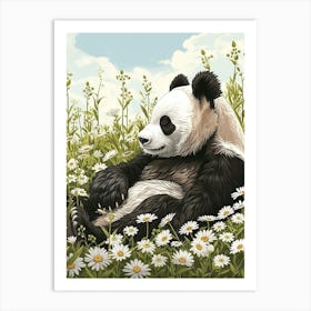 Giant Panda Resting In A Field Of Daisies Storybook Illustration 2 Art Print