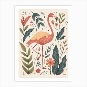 Jamess Flamingo And Croton Plants Minimalist Illustration 1 Art Print