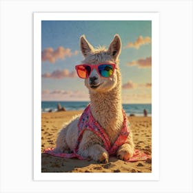 Llama On The Beach Art Print