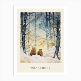 Winter Watercolour Woodchuck 1 Poster Art Print