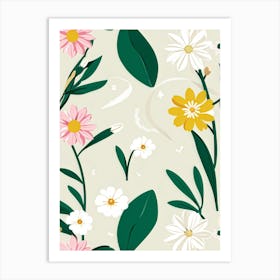 Bouquet Of Spring Flowers Including Tulips White Roses And Daisies Set Against A Botanical Garden Art Print