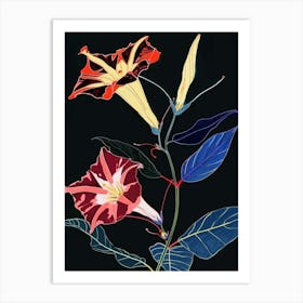 Neon Flowers On Black Morning Glory 8 Art Print