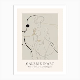 Galerie D'Art Abstract Line Art Figure Neutrals 1 Art Print