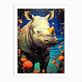 Rhino In The Night Art Print