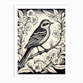 B&W Bird Linocut Mockingbird 3 Art Print