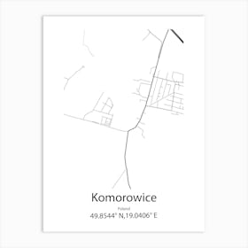 Komorowice,Poland Minimalist Map Art Print