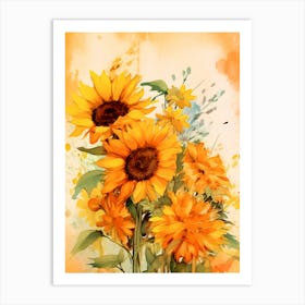 Sunflowers Watercolor Painting Art Print