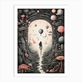 Girl Walks Through A Tunnel Art Print