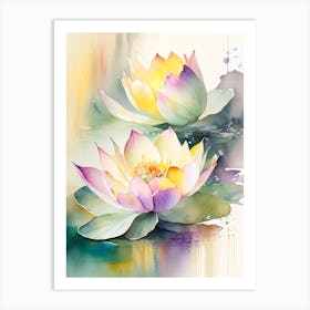 Double Lotus Storybook Watercolour 5 Art Print