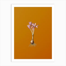 Vintage Autumn Crocus Botanical on Sunset Orange n.0501 Art Print