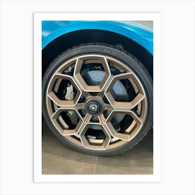 Wheel Of A Blue Sports Car Art Print