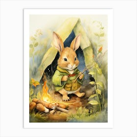 Bunny Camping Rabbit Prints Watercolour 2 Art Print