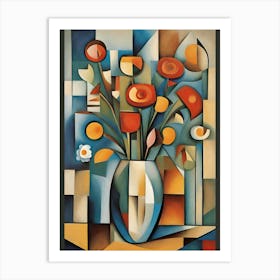 Pink Cubist Flowers 8 Art Print