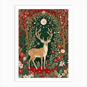 Festive Deer In The Forest Art Print