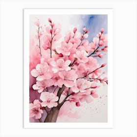 Sakura Blossom Watercolor Painting Art Print