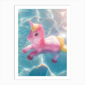 Toy Unicorn Swimming In A Swimmin Pool Art Print