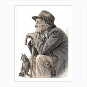 Old Man With Cat Art Print