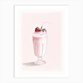 Strawberry Milkshake Dairy Food Pencil Illustration 1 Art Print
