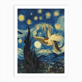 Sttary Night With Angel Art Print