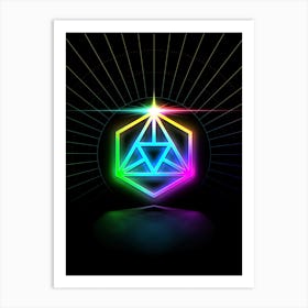 Neon Geometric Glyph in Candy Blue and Pink with Rainbow Sparkle on Black n.0318 Art Print
