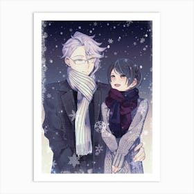 Anime Couple In The Snow Art Print